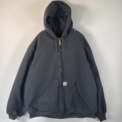 古着 カーハート Carhartt USA製 ダック ワークジャケット アクティブジャケット ワンポイントロゴ 大きいサイズ キルティングライナー 14042 ブラック メンズ