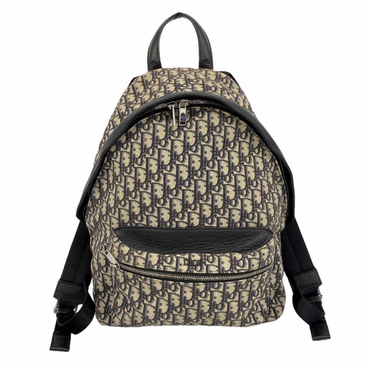 【6db1622】クリスチャンディオール リュック・デイパック オブリーク キャンバス ベージュ ネイビー シルバー金具【中古】メンズ