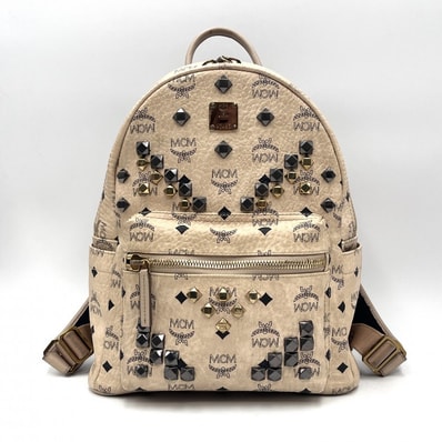 MCM(エムシーエム)Stark ヴィンテージ スタッズ バックパック リュック ヴィセトス モノグラム ベージュ ゴールド金具 MMK6SVE19IG001【中古】