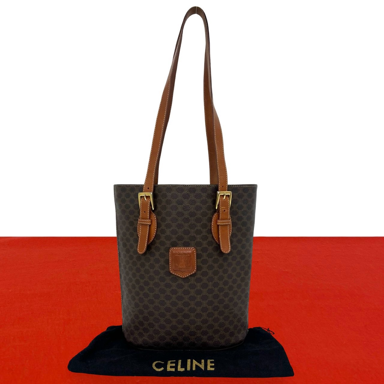 CELINE セリーヌ マカダム ブラゾン 柄 トリオンフ ロゴ レザー PVC トートバッグ ブラウン
124-9