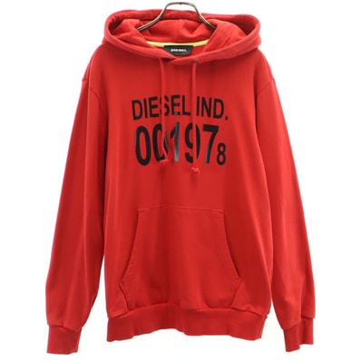 美品 DIESEL ディーゼル ブルガリア製 長袖 スウェットパーカー S レッド