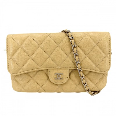 CHANEL シャネル ショルダーバッグ ミニマトラッセ ココマーク ショルダーポーチ 肩掛け 斜め掛け キャビアスキン イエロー ゴールド金具 レディース【中古品】