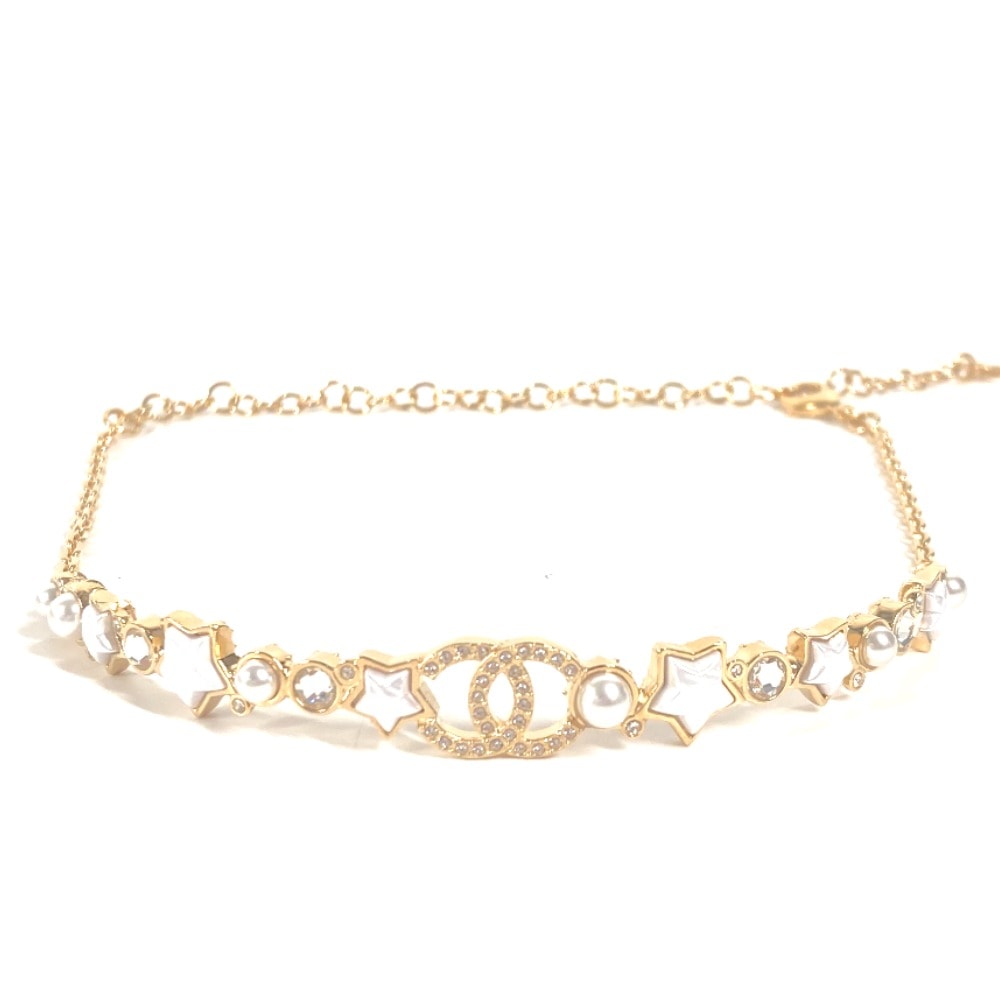 シャネル CHANEL CC ココマーク スター 星 チェーン チョーカー B24C アクセサリー ラインストーン ネックレス メタル ゴールド 未使用