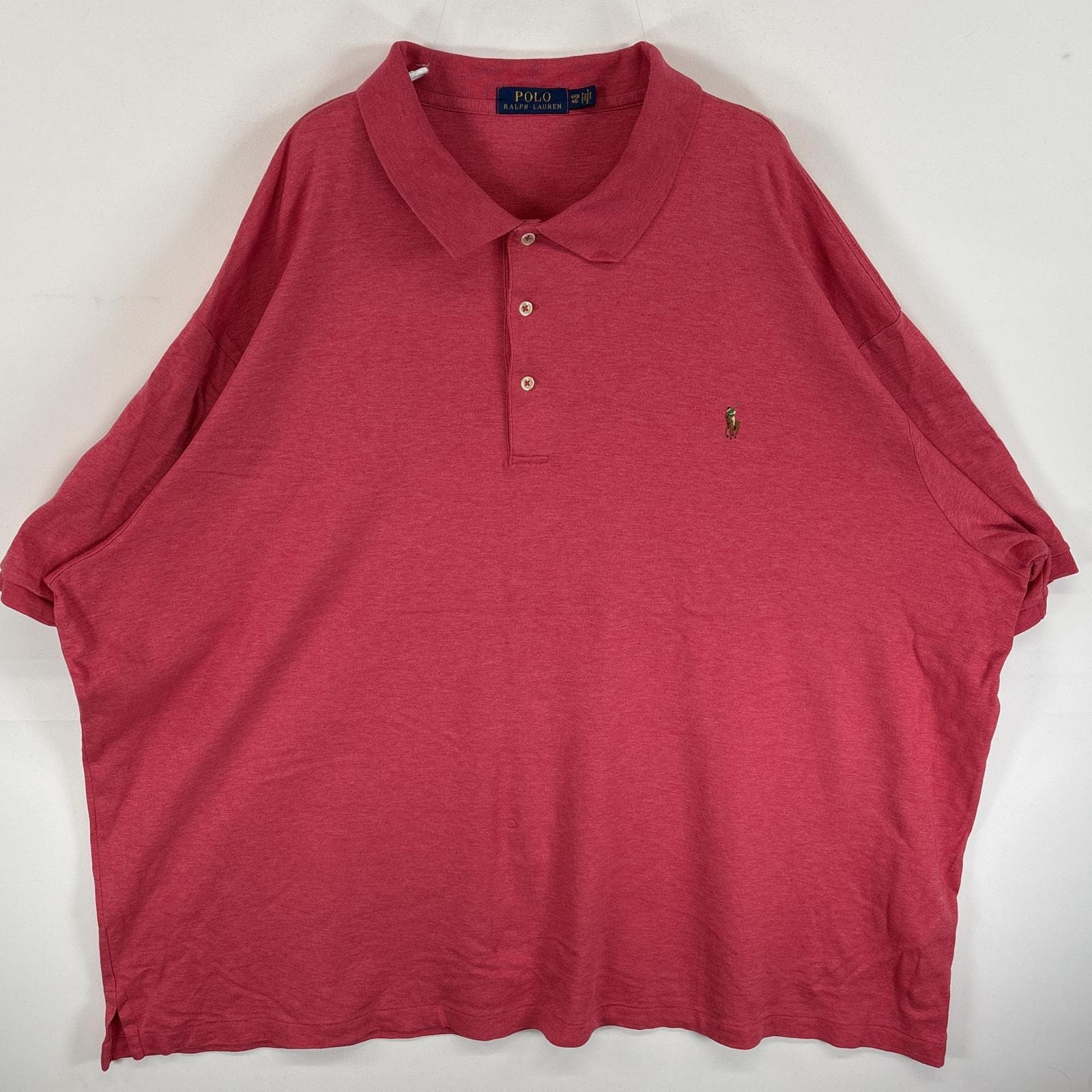 古着 ポロ・ラルフローレン POLO RALPH LAUREN 半袖 ポロシャツ ワンポイント ロゴ 刺繍 大きいサイズ ボックスシルエット 4XB  ピンク 無地 メンズ