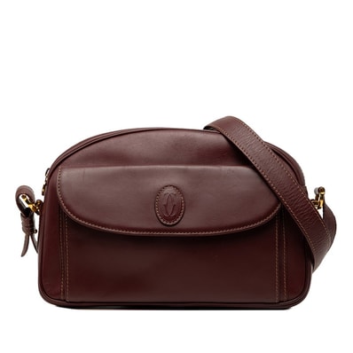 カルティエ マストライン 斜めかけ ショルダーバッグ レッド ボルドー レザー レディース CARTIER 【中古】