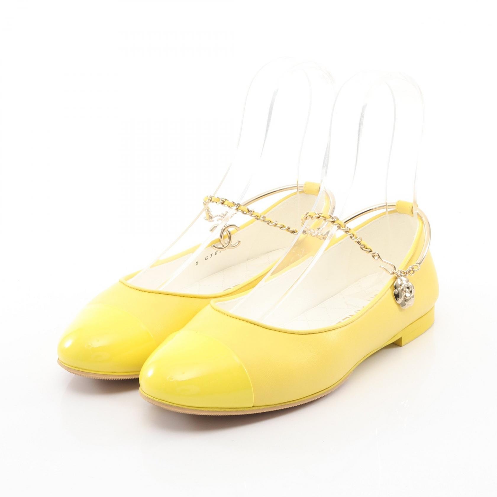 シャネル CHANEL ココマーク パンプス 靴 レザー パテントレザー レディース イエロー系 【中古】