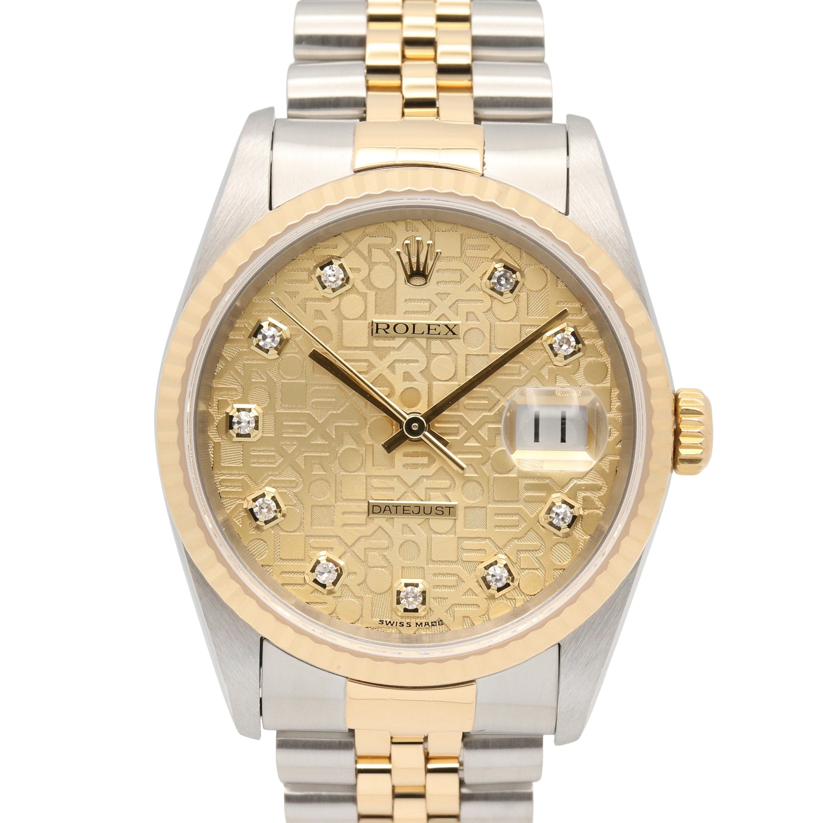 ロレックス ROLEX デイトジャスト 10Pダイヤ D番 腕時計 時計 K18(イエローゴールド) ステンレススチール ダイヤモンド メンズ ゴールド系 シャンパン/新ダイヤ 16233G 【中古】