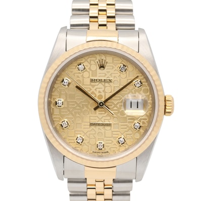 ロレックス ROLEX デイトジャスト 10Pダイヤ D番 腕時計 時計 K18(イエローゴールド) ステンレススチール ダイヤモンド メンズ ゴールド系 シャンパン/新ダイヤ 16233G 【中古】