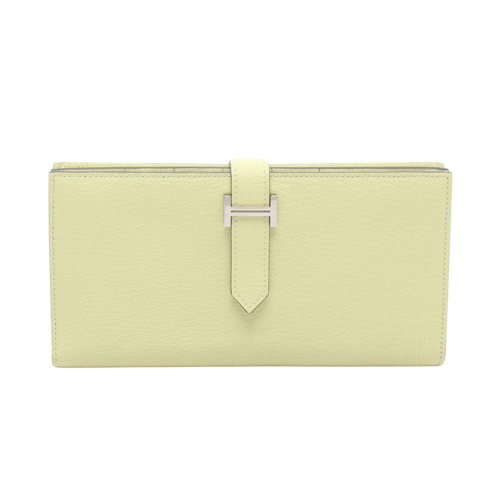 エルメス HERMES ベアンスフレ 二つ折り長財布 財布 レザー シェーブル シェーブル ジョーヌブルジョン Z刻印(2021年製造) レディース イエロー系 【中古】