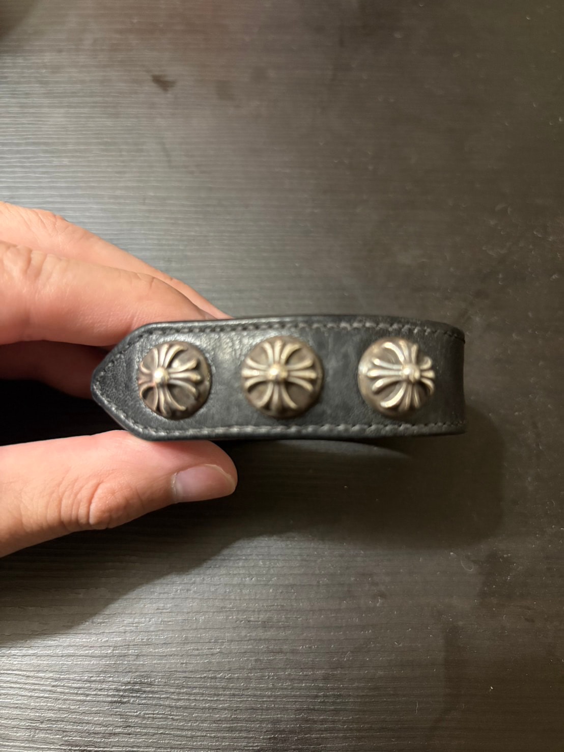 Chrome Hearts 3 Button 2 Snap Leather Bracelet "Black/Silver"