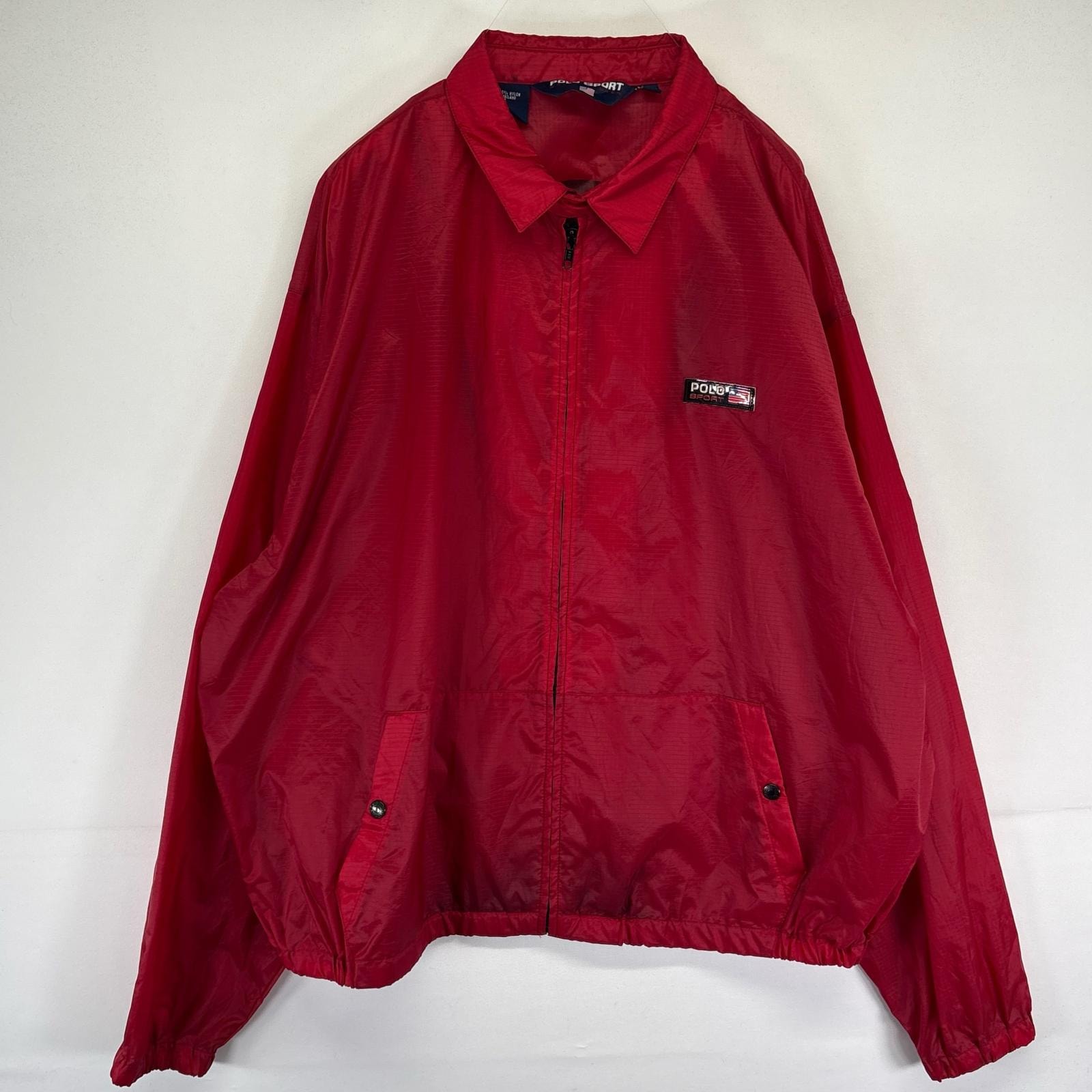 古着 ポロスポーツ POLO SPORTS ジャケット フルジップ ワンポイントロゴ 大きいサイズ 2XL  レッド系 バックプリント メンズ