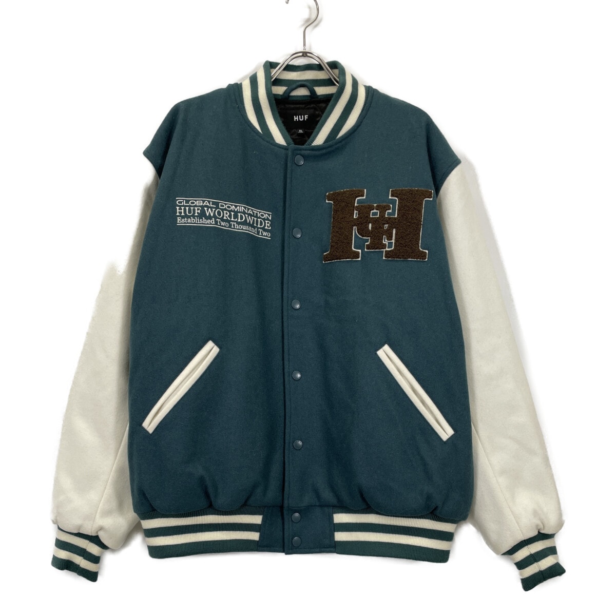 ハフ グリーン×ホワイト バーシティ スタジャン XL