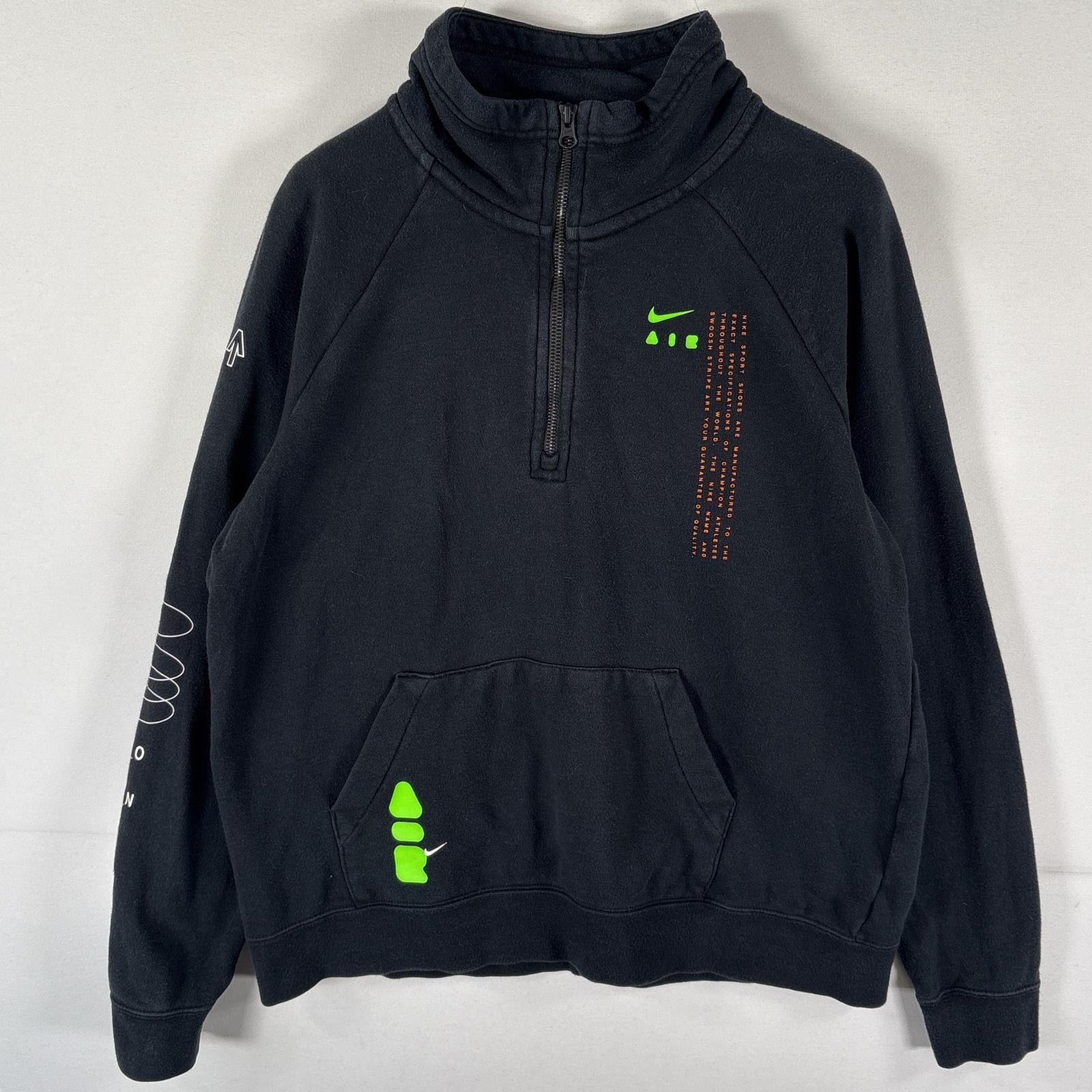 古着 ナイキ NIKE スウェット ハーフジップ トレーナー プルオーバー  ワンポイントロゴ スリーブプリント M  ブラック メンズ