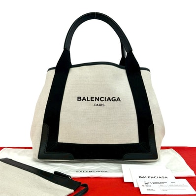 BALENCIAGA バレンシアガ ネイビーカバス S キャンバス レザー ハンドバッグ ブラック
51412