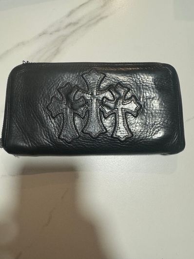 Chrome Hearts REC F Heavy Leather Zip Wallet / 3 Cemetary Cross "Black"