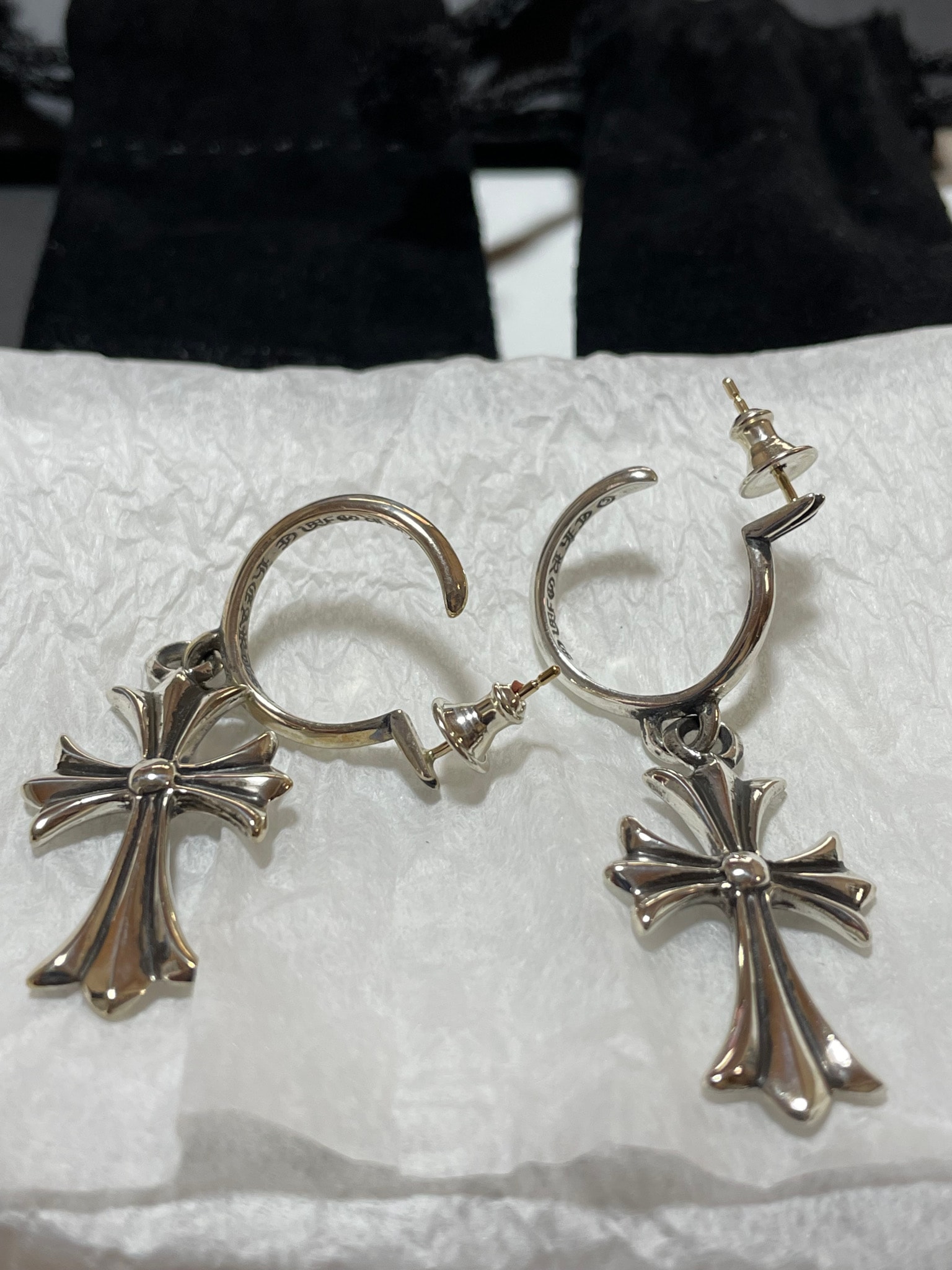 Chrome Hearts Tiny CH Cross Hoop Earrings "Silver"