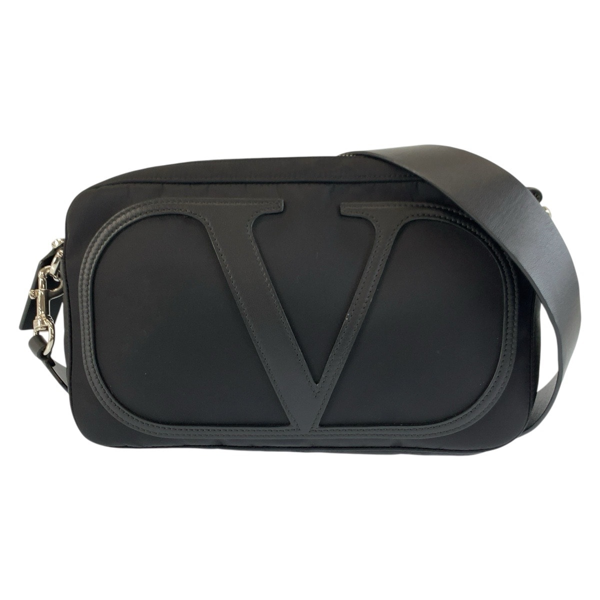 美品 VALENTINO ヴァレンティノ Vロゴ ブラック 黒 シルバー金具 ナイロン レザー/ クロスボディバッグ ショルダーバッグ 1-0296155 【中古】