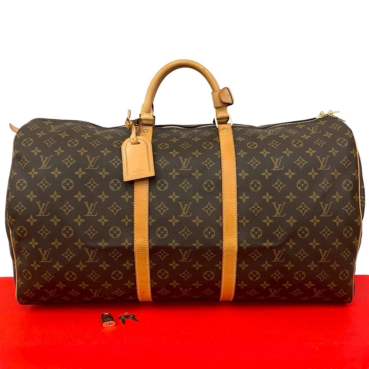 LOUIS VUITTON ルイヴィトン キーポル 60 モノグラム レザー PVC ボストンバッグ ブラウン
 95760