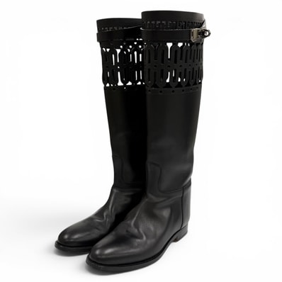 美品 エルメス ロングブーツ ジャンピング ブラック レディース 36.5