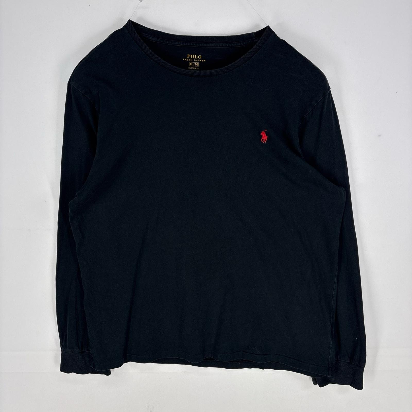 古着 ポロ・ラルフローレン POLO RALPH LAUREN 長袖Tシャツ ワンポイント ロゴ刺繍 ロンT XL  ブラック系 メンズ