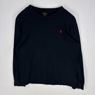 古着 ポロ・ラルフローレン POLO RALPH LAUREN 長袖Tシャツ ワンポイント ロゴ刺繍 ロンT XL ブラック系 メンズ