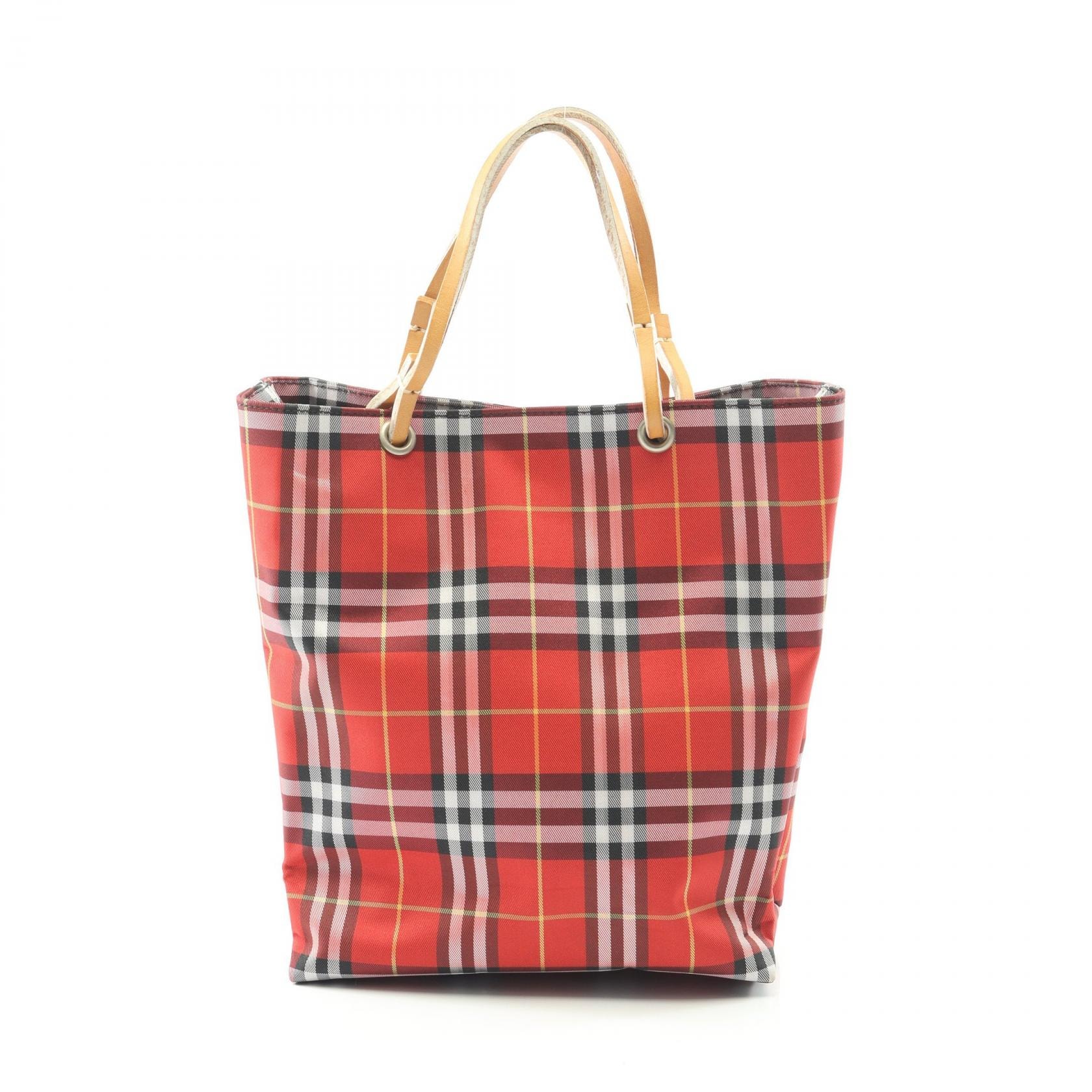 バーバリー BURBERRY ノバチェック ハンドバッグ バッグ キャンバス レザー レディース レッド系 / ブラウン系 / マルチカラー 【中古】