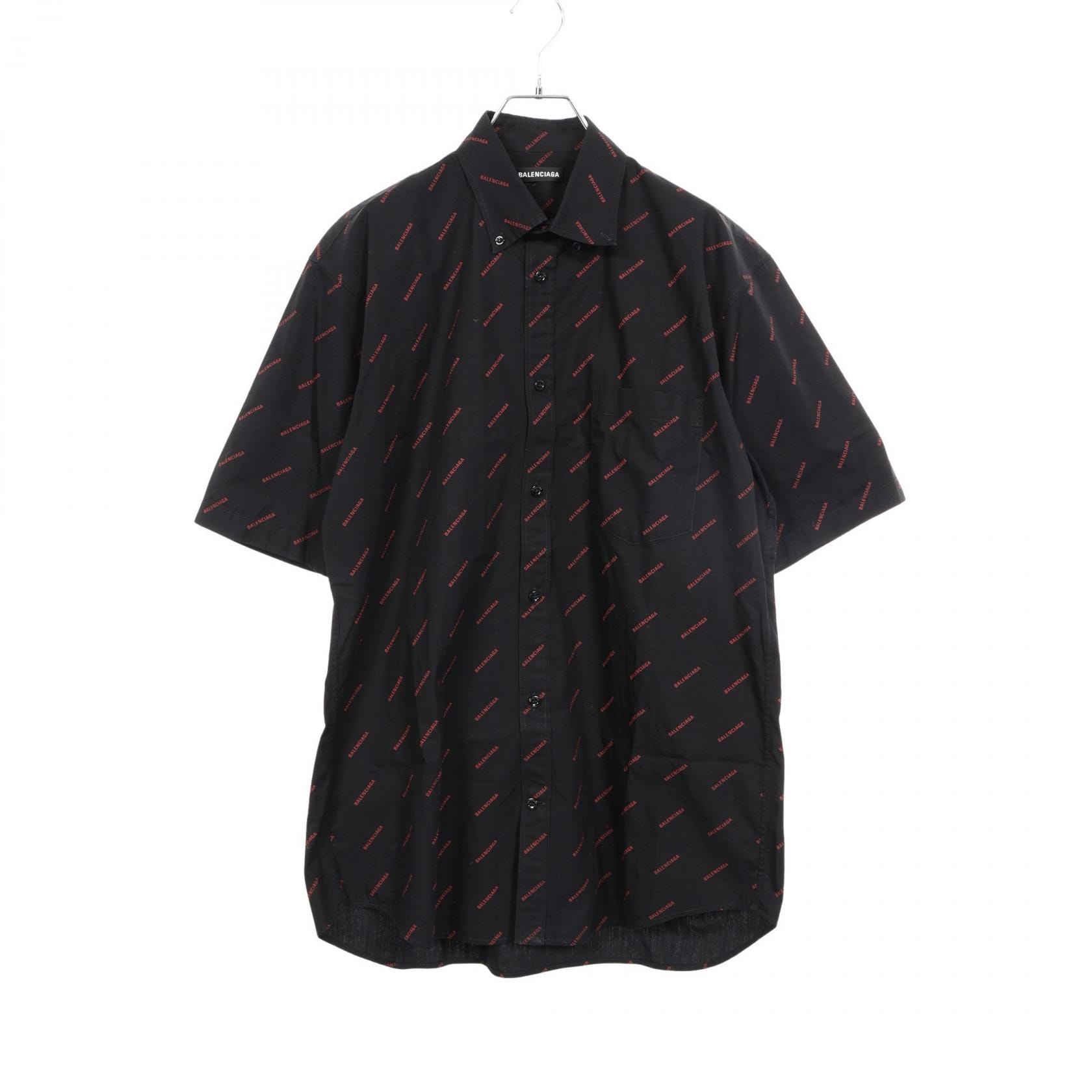 バレンシアガ BALENCIAGA ロゴ総柄 半袖 衣料品 トップス コットン メンズ ブラック系 / レッド系 【中古】