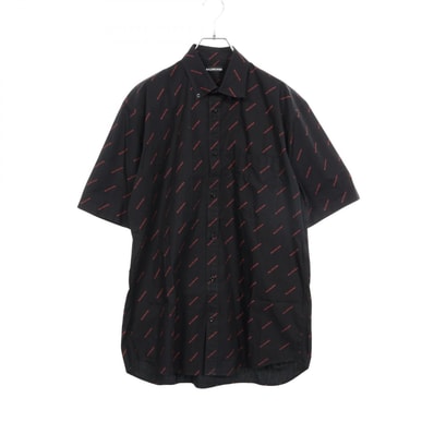 バレンシアガ BALENCIAGA ロゴ総柄 半袖 衣料品 トップス コットン メンズ ブラック系 / レッド系 【中古】