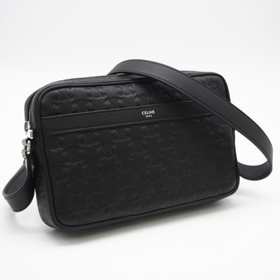 美品 CELINE セリーヌ トリオンフ ミディアム メッセンジャー 117003FS338SI ショルダーバッグ ブラック カーフレザー メンズ