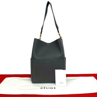 CELINE セリーヌ サングルバケット ロゴ レザー ショルダーバッグ グレー
82592