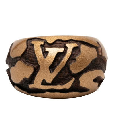 ルイ ヴィトン バーグ レオ モノグラム リング 指輪 #S M66029 メタリックゴールド ブラウン ウッド レディース LOUIS VUITTON 【中古】