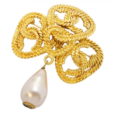 【6jdb0118-k】シャネル ブローチ ヴィンテージ ココマーク GPメッキ フェイクパール ゴールド【中古】レディース