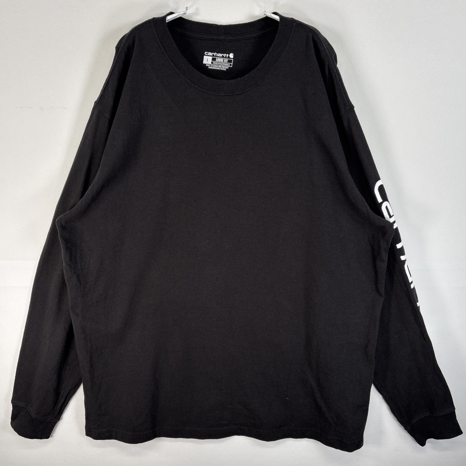 古着 カーハート Carhartt 長袖Tシャツ 袖 ラバープリント クルーネック L ブラック メンズ