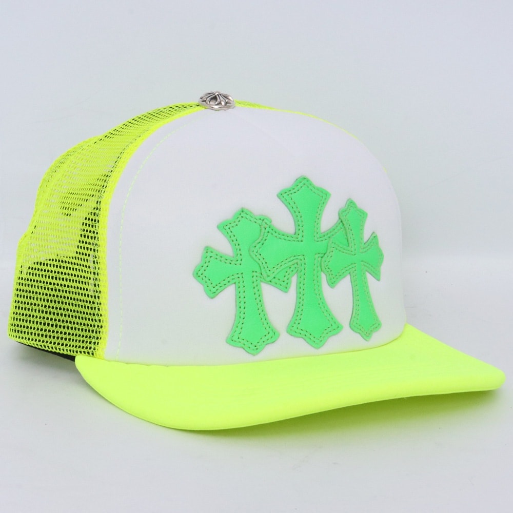 Chrome Hearts 3 Cross Patches Trucker Cap "Yellow/Green"