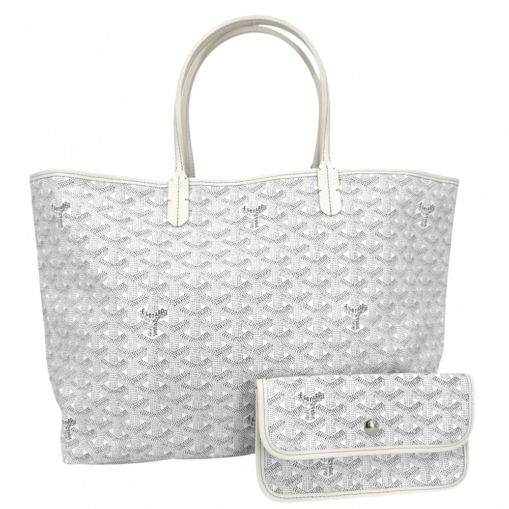 GOYARD ゴヤール トートバッグ サンルイPM ハンドバッグ ポーチ付き 肩掛け コーティングキャンバス  レザー   ホワイト 白 シルバー金具 レディース 美品【中古品】