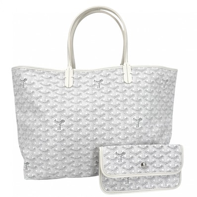 GOYARD ゴヤール トートバッグ サンルイPM ハンドバッグ ポーチ付き 肩掛け コーティングキャンバス レザー ホワイト 白 シルバー金具 レディース 美品【中古品】
