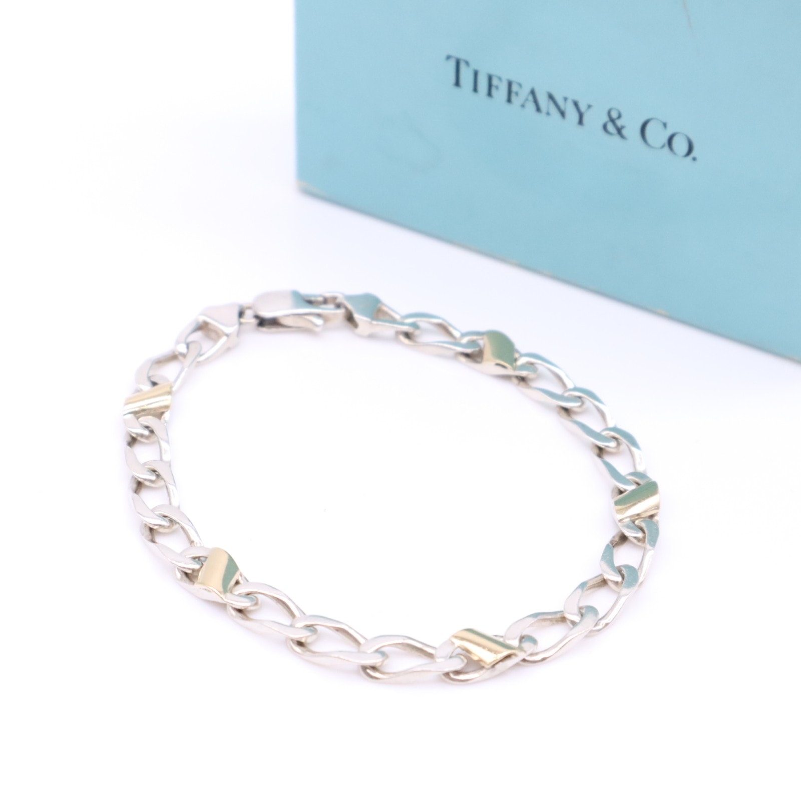 美品 TIFFANY&Co. ティファニー SV925 750 フィガロ 925 750 - ブレスレット シルバー ゴールド シルバー ゴールド レディース