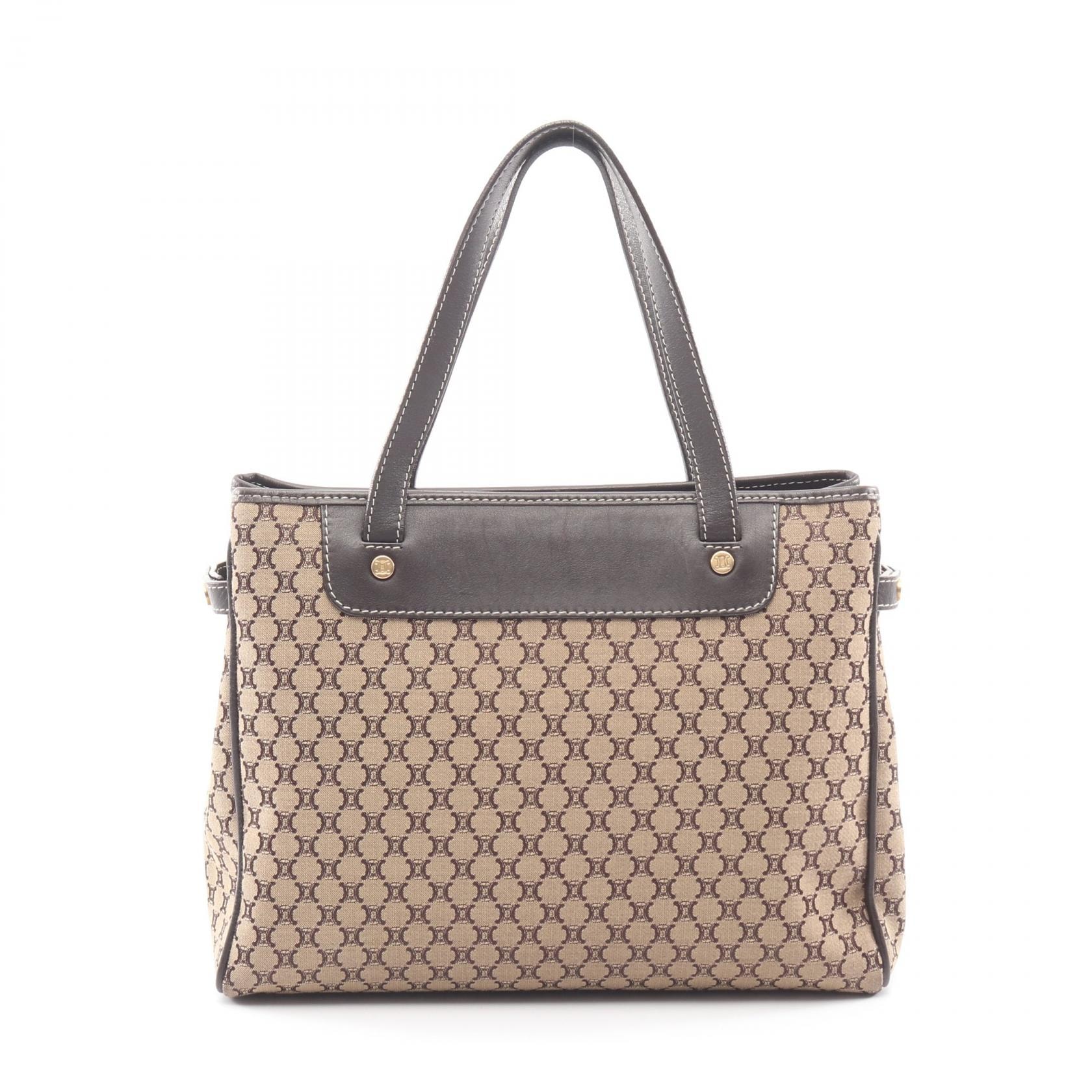 セリーヌ CELINE マカダム ハンドバッグ バッグ キャンバス レザー レディース ベージュ系 / ブラウン系 【中古】