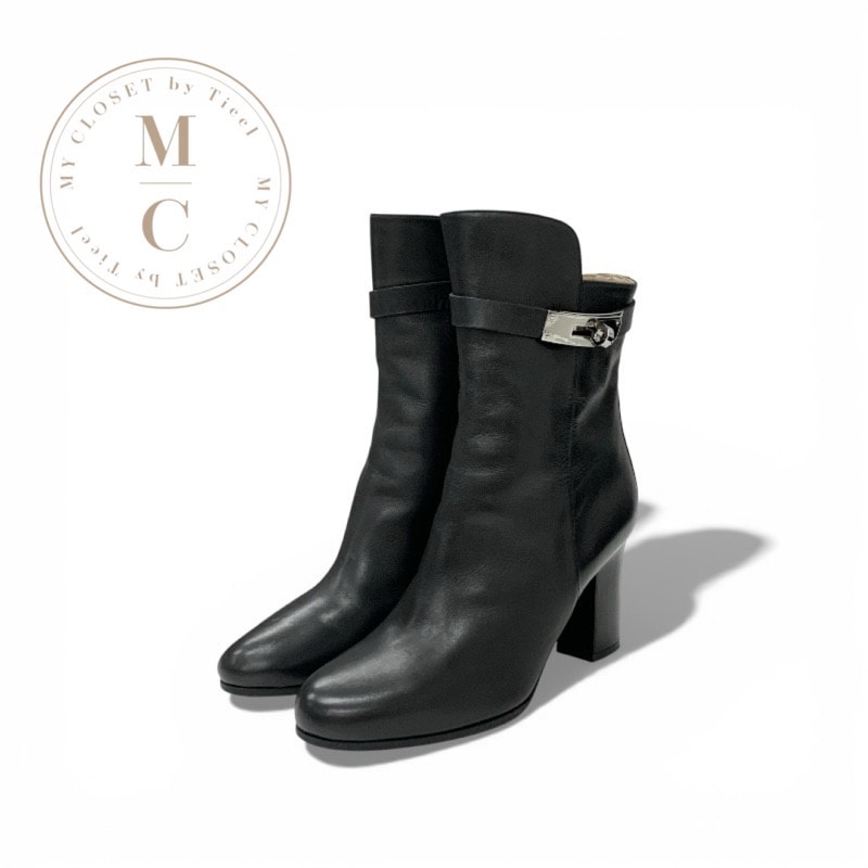 エルメス HERMES ジュウーズ ブーツ ショートブーツ 靴 シューズ レザー ブラック シルバー ケリー金具