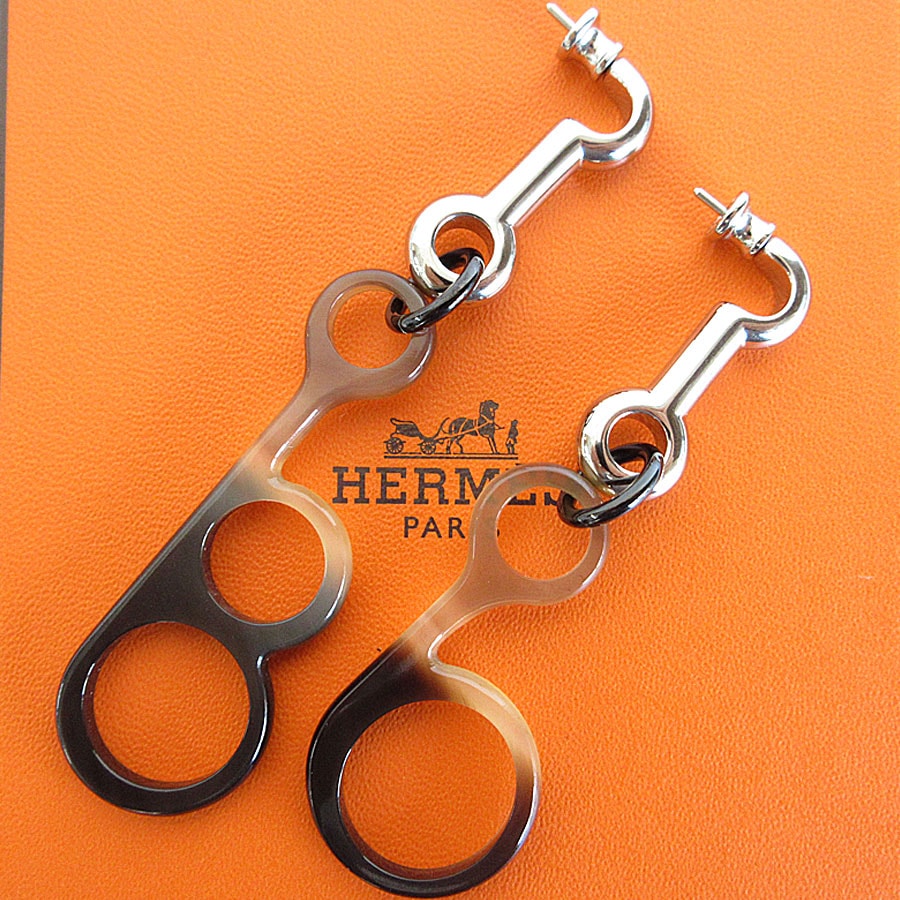 エルメス HERMES ピアス ラプソディ バッファローホーン/メタル ブラウン/シルバー レディース【中古】 s0674g
