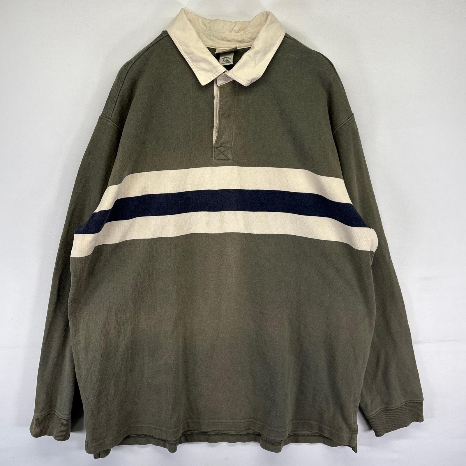 古着 エルエルビーン L.L.Bean 長袖シャツ ラガーシャツ プルオーバー 大きいサイズ XL  カーキ系 ボーダー メンズ