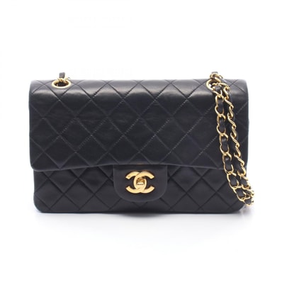 シャネル CHANEL マトラッセ Wフラップ ショルダーバッグ バッグ ラムスキン(羊革) レディース ブラック系 【中古】