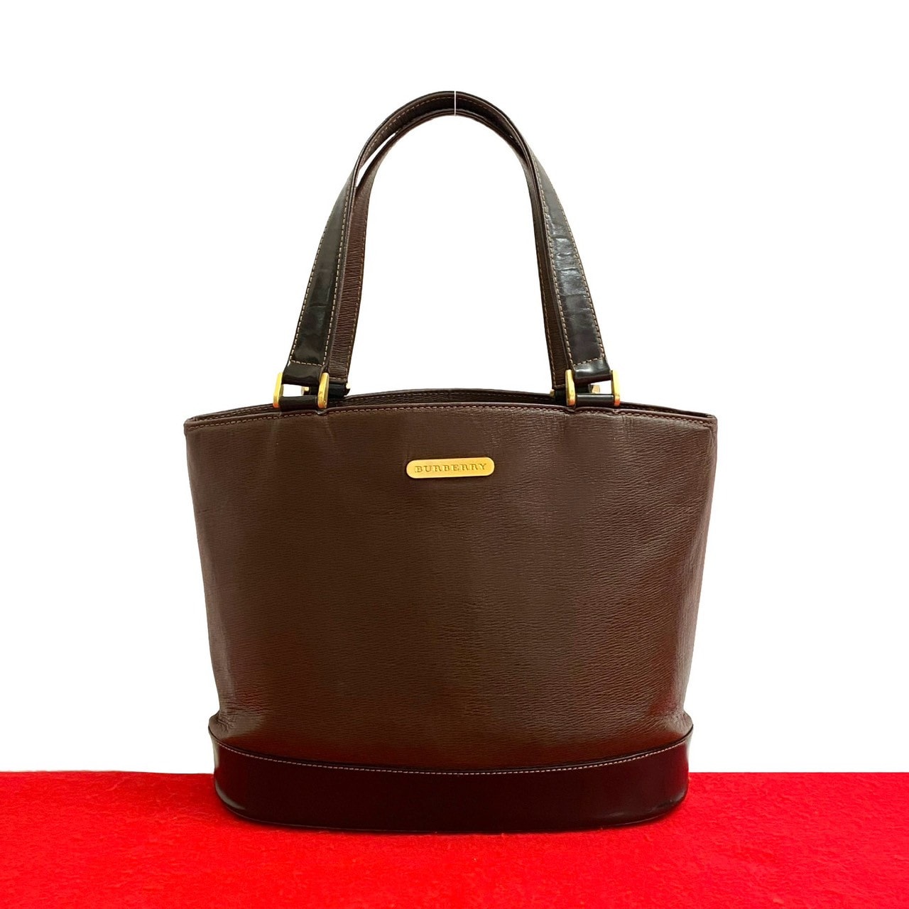 BURBERRY バーバリー ロゴ 金具 ノバチェック レザー ハンドバッグ ブラウン
 37564