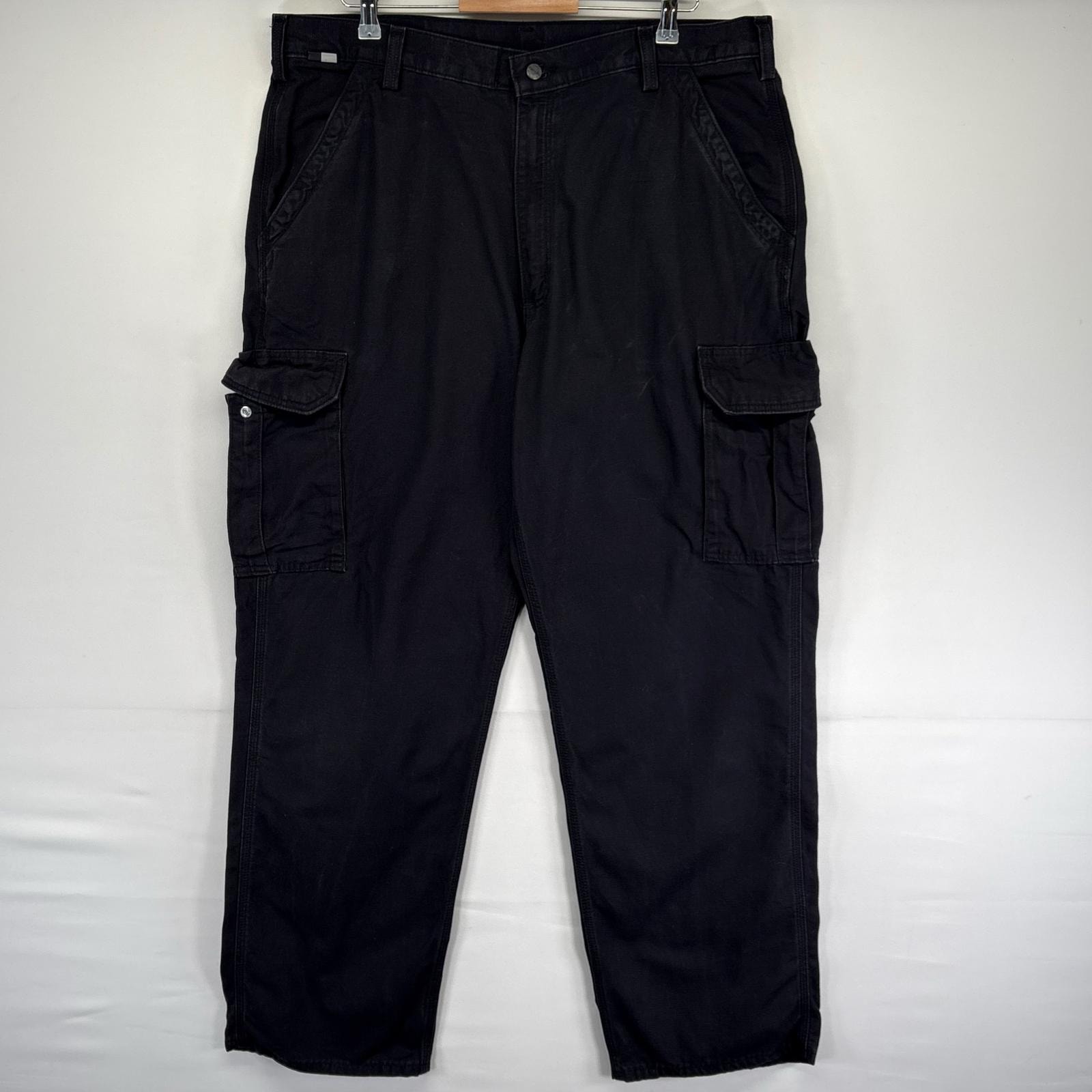 古着 カーハート Carhartt ダック パンツ ダック ジッパーフライ 大きいサイズ カーゴ ワンポイント w40 L32  ブラック系 メンズ