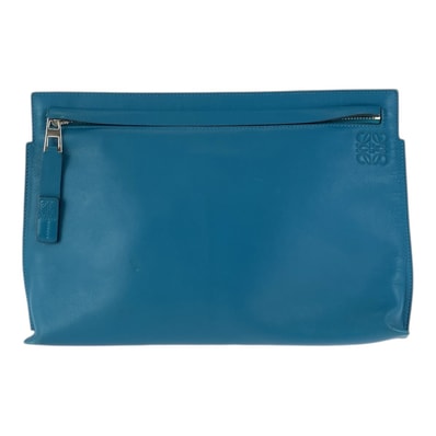 美品 LOEWE ロエベ アナグラム ターコイズブルー シルバー金具 レザー クラッチバッグ セカンドバッグ 601881 【中古】