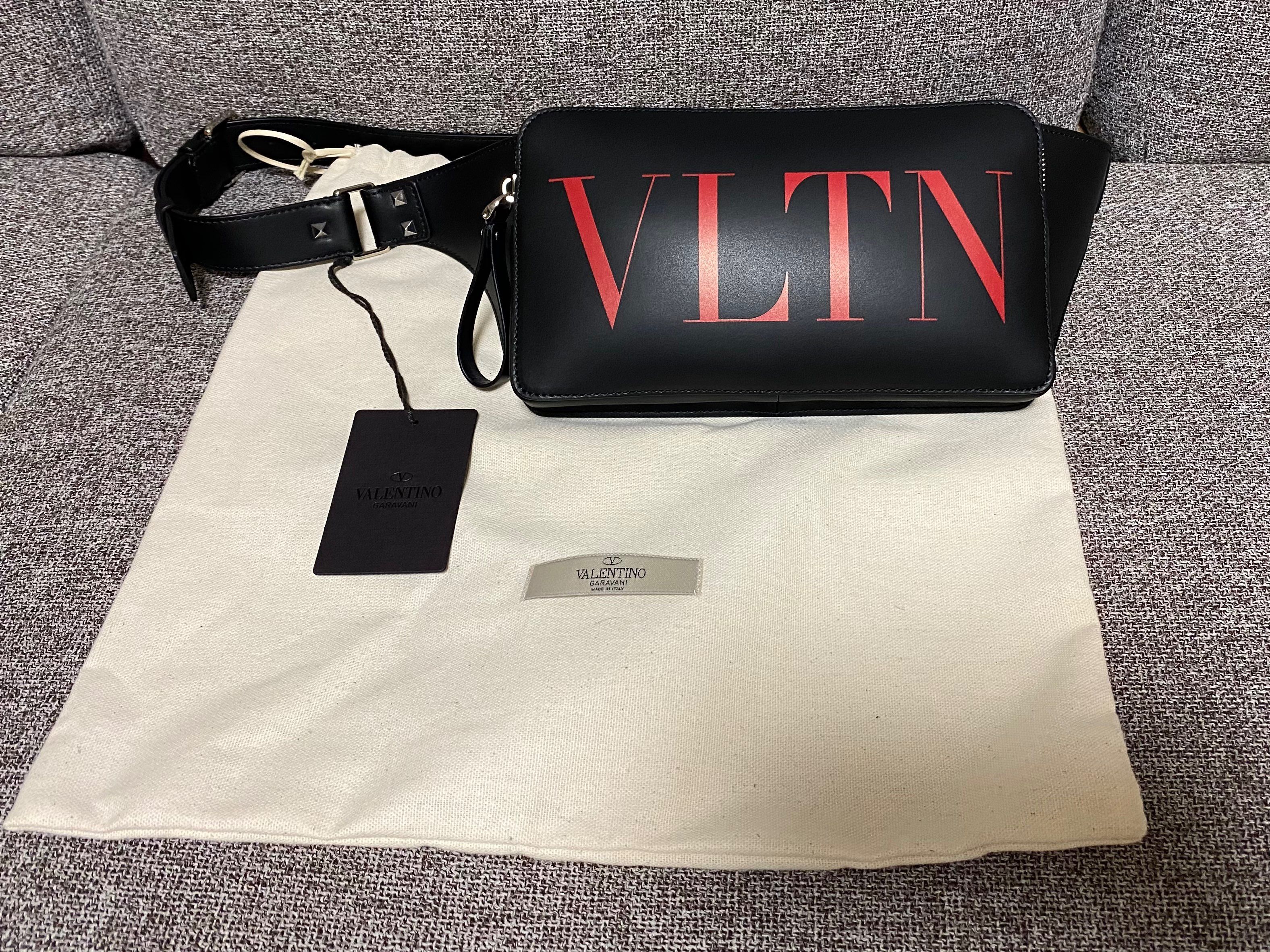 Valentino VLTN Leather Belt Bag "Black/Red"