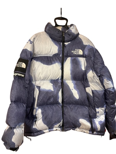 Supreme x The North Face Bleached Denim Print Nuptse Jacket "Indigo"