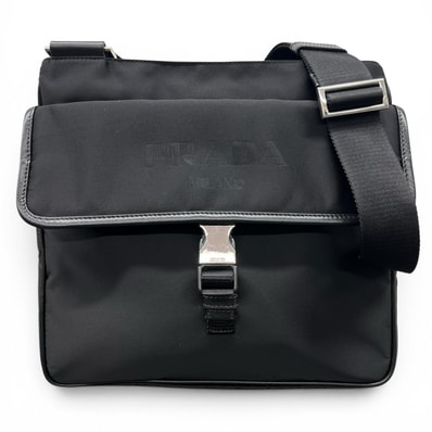 PRADA 極美品 プラダ テスート サフィアーノ ショルダーバッグ VA0269 ナイロン レザー ブラック トライアングルロゴ 三角プレート ロゴプレート クロスボディ メッセンジャー Aランク 鑑定済 中古