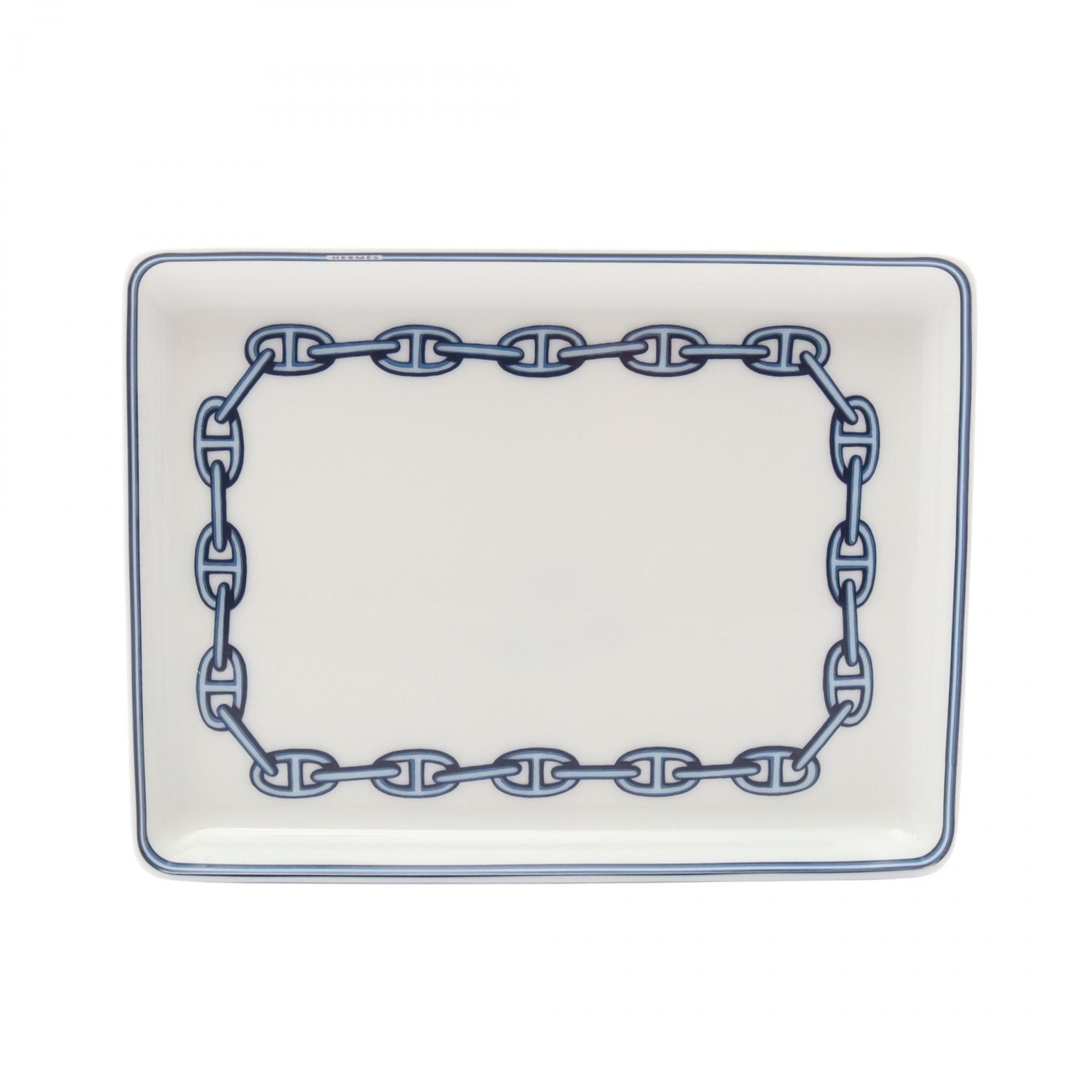 エルメス HERMES シェーヌダンクル スクエアプレート 食器 アクセサリー 陶器 ホワイト メンズ レディース ホワイト系 / ブルー系 【中古】