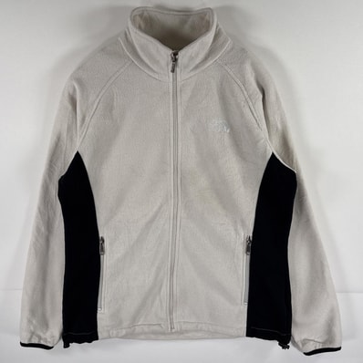 古着 ザ・ノースフェイス THE NORTH FACE フルジップフリースジャケット ツートンカラー ワンポイントロゴ刺繍 アウトドア XL ホワイト レディース
